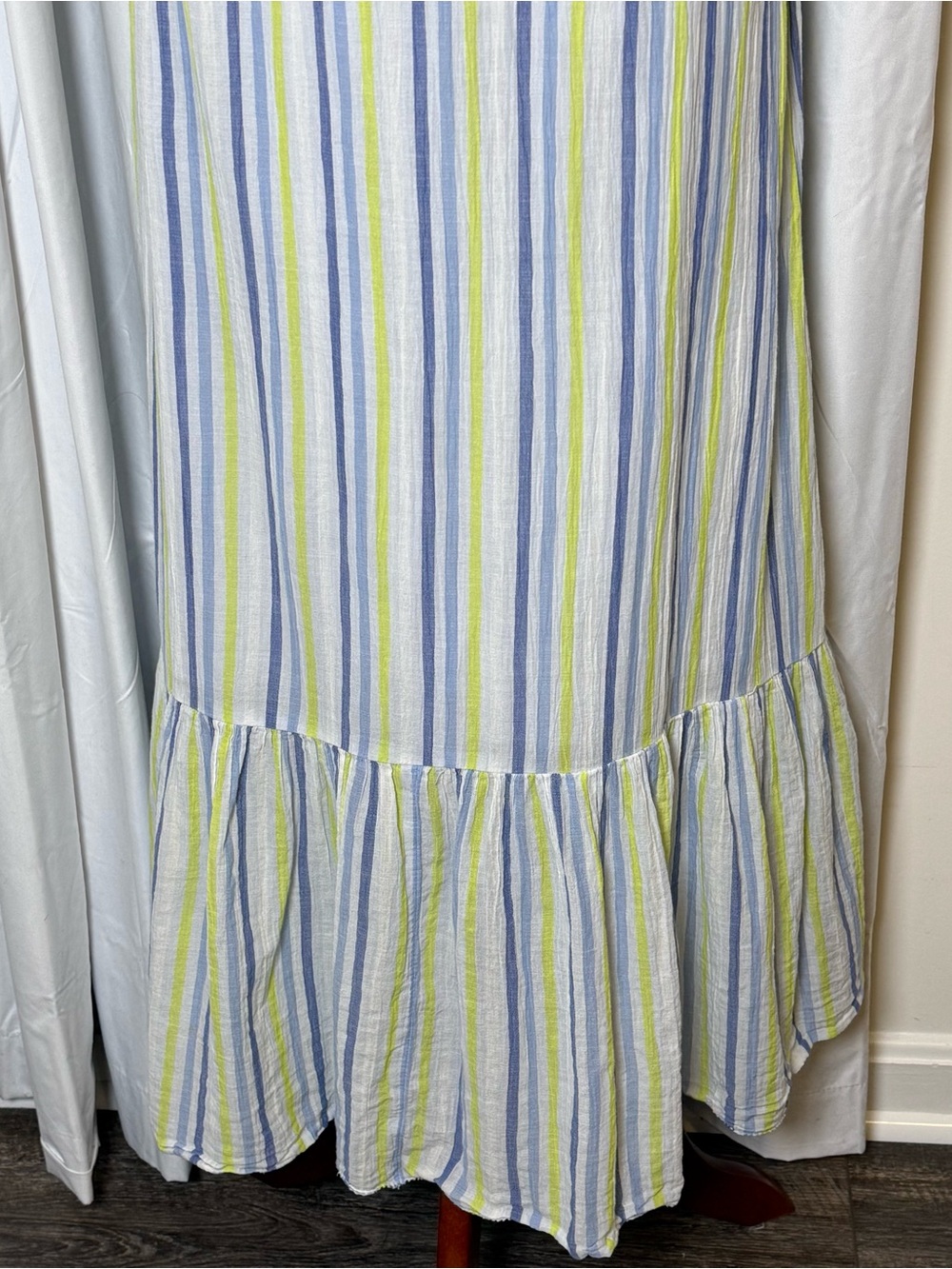 Aerie Button Front Maxi Dress Striped Cotton Blue Green Medium - Picture 12 of 14